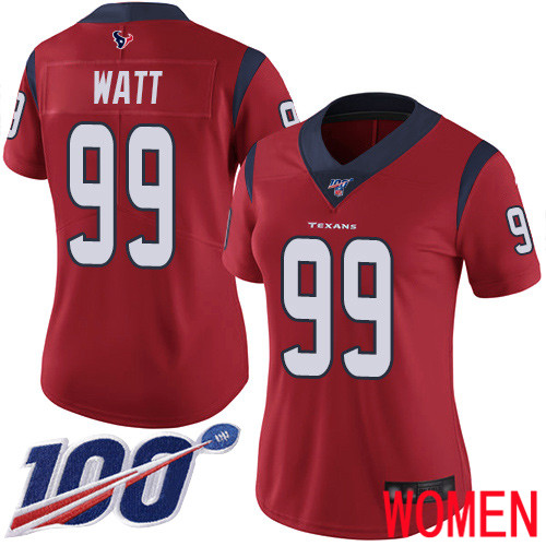 Houston Texans Limited Red Women J J  Watt Alternate Jersey NFL Football #99 100th Season Vapor Untouchable->women nfl jersey->Women Jersey